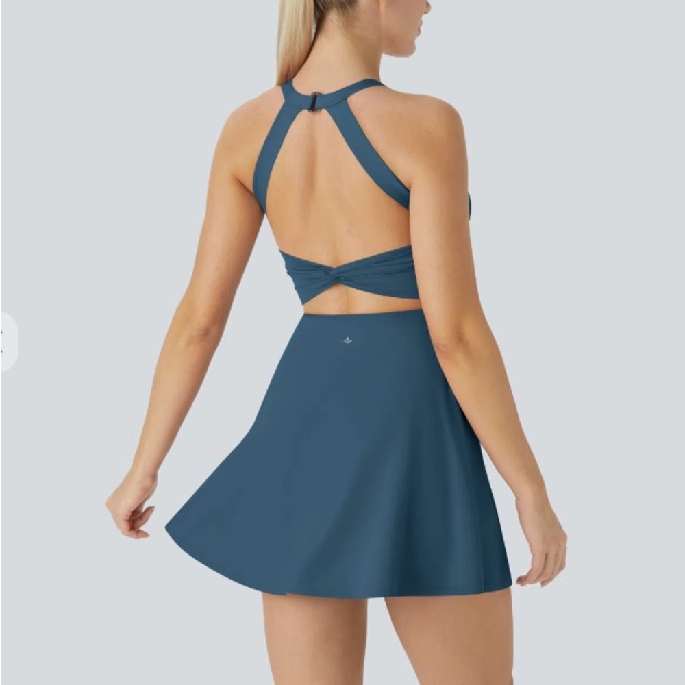 NWOT HALARA Women's Airy Backless Dress in Teal - Picture 2 of 10